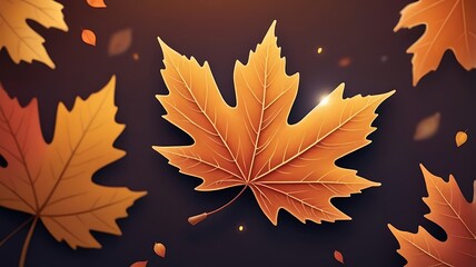 Obraz premium Autumn leaf symbolizing season, glowing floating micro particles, soft blur