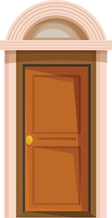 Classic brown wooden front door with arched transom, offering a warm and welcoming entrance