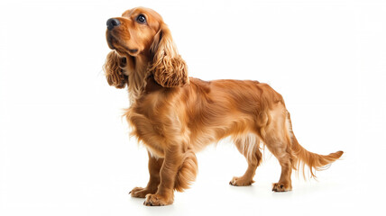 Elegant Cocker Spaniel Standing Profile on White Background