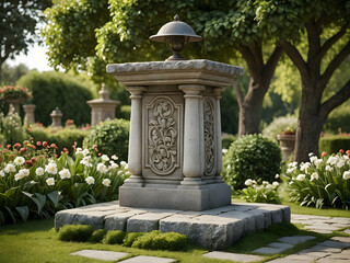 Obraz premium Stone podium in a beautiful garden
