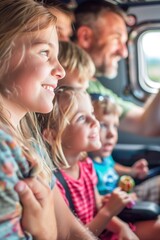 Obraz premium Family looking out of airplane window