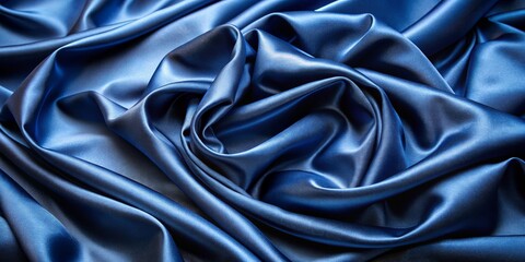 Obraz premium Close-up of Blue Silk Fabric Draped in Soft Waves, Blue, Silk, Fabric, Draped, Texture, ,