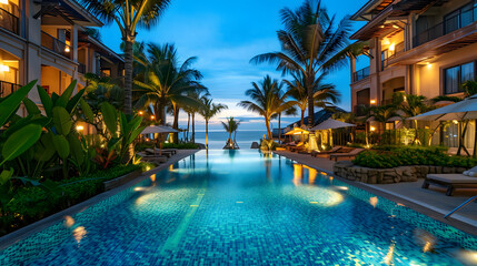 Fototapeta premium Luxury Resort Pool at Sunset