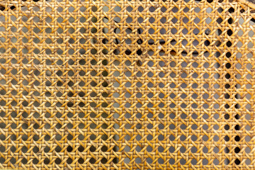 Close up texture of handwoven rattan in hexagonal pattern