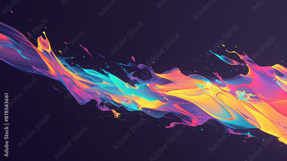 Poster abstract wave of bright colors on black background. movement of color streams in digital style