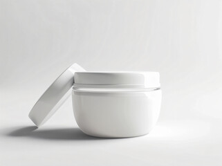 White cosmetic jar with cream isolated on white background, mockup of beauty product in the style of spa and skin care concept.