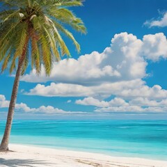 Beautiful Tropical Sandy Beach with Palm Tree. Made with Generative AI Technology