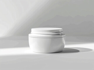 White cosmetic jar with cream isolated on white background, mockup of beauty product in the style of spa and skin care concept.
