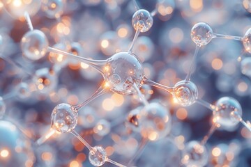 A highly realistic image of a molecular structure with golden atoms connected by bonds