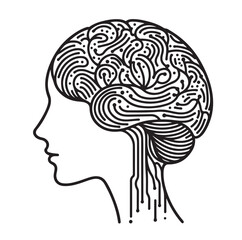 Human Brain line art silhouettes illustration 