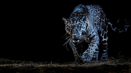 Panther on Black Background: Wild Animals Banner with Copy Space - Concept of Predator Series