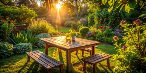 Golden Hour Garden Table, Garden Furniture, Backyard, Summer Sunset, Outdoors