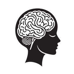 Human Brain line art silhouettes illustration 