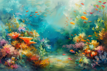 Colorful coral reefs and fish.