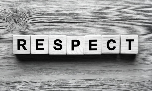 3d render of black and white illustration of wooden blocks word text saying respect