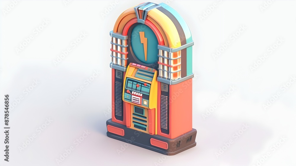Poster retro jukebox 3d rendering with isometric perspective on white background