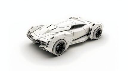 Obraz premium Futuristic White Car 3D Rendering on Minimalist Background