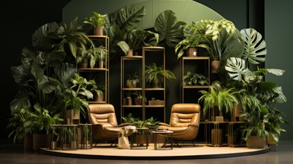 Fototapeta premium Luxury Living Room with Lush Greenery