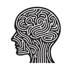 Human Brain line art silhouettes illustration 