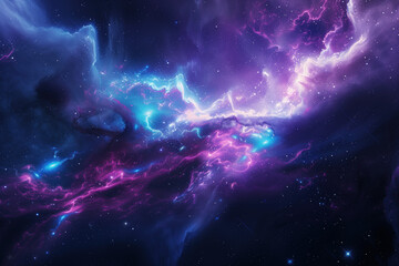 Purple nebula and bright stars in the universe.