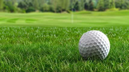 Obraz premium Golf Ball on Grass: Advertising Banner with Copy Space - Concept of Sports