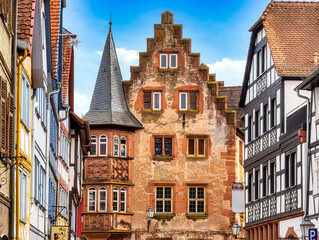 Beautiful old facades in the old town of Büdingen, Wetteraukreis, Hessen, Germany