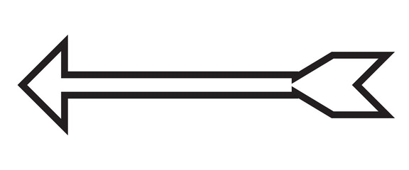 Black arrow pointing left outline simple plain straight sign symbol icon element shape isolated on white background.