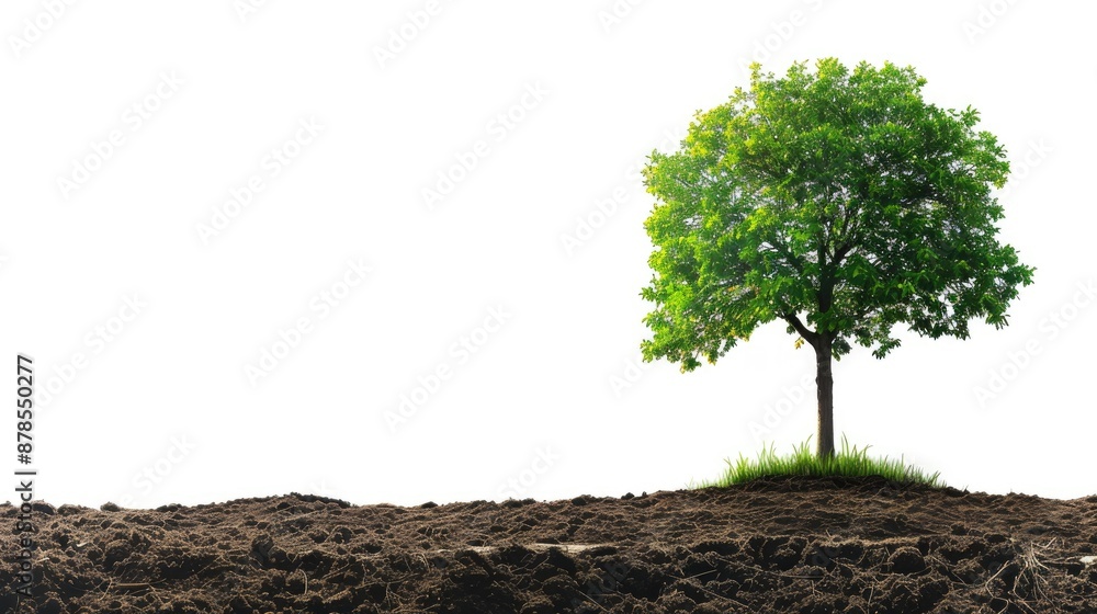 Poster isolated growing tree on white background with space for text