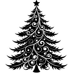 christmas tree vector illustration, green christmas tree isolated on white, tree vector art, christmas vector Line art
