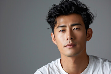 Obraz premium Casual Portrait of an Asian Man in Grey Studio