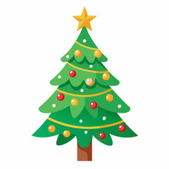 christmas tree vector illustration, green christmas tree isolated on white, tree vector art, christmas vector Line art