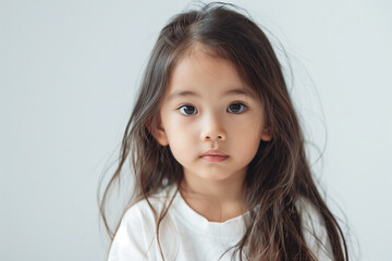 Thoughtful young child portrait with neutral background