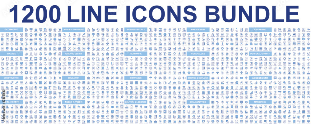 Fototapete mega set of vector thin line icons. editable stroke. contains such icon collection as finance, core 