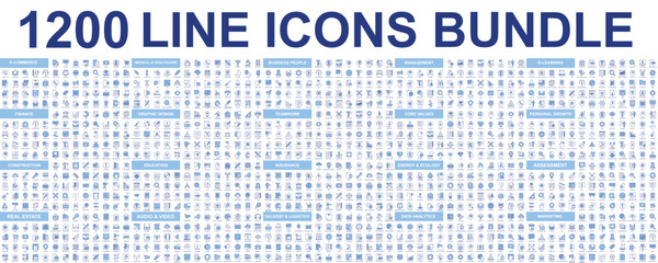 Mega set of vector thin line icons. Editable stroke. Contains such icon collection as finance, core values, business process, commerce, learning, shopping, marketing, teamwork. Linear pictogram pack.