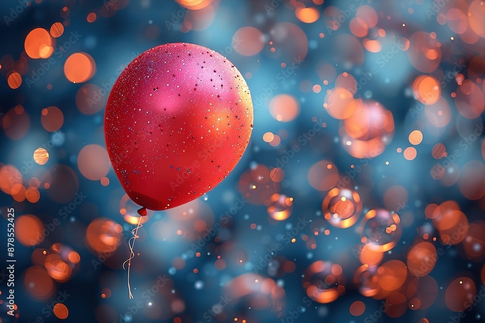 Poster a red balloon is floating in the air with a string attached to it