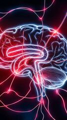 Fototapeta premium The face of the human brain is made of luminous particles generative ai