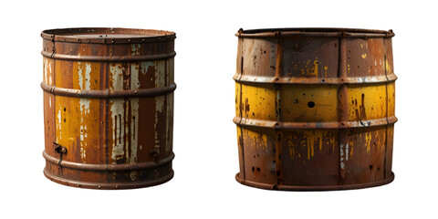 Old rusty oil barrel isolated on transparent background.