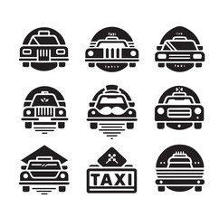 set of Taxi cab car vector silhouettes illustration 
