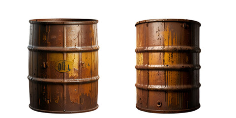 Old rusty oil barrel isolated on transparent background.