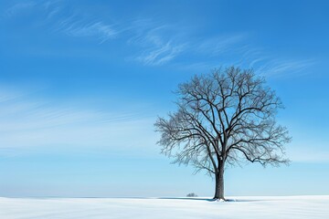 Fototapeta premium Solitary Tree in a Snowy Field.