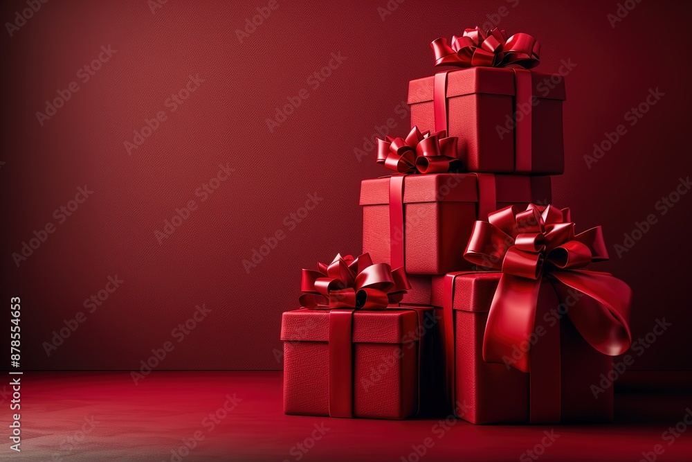 Poster a stack of red boxes with bows on top of each other