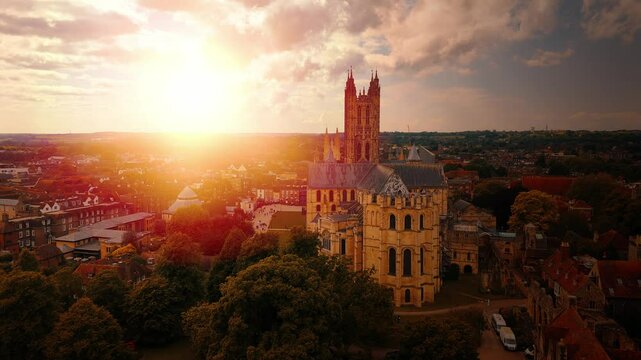 Canterbury Cathedral in United Kingdom in the historic town of Canterbury - aerial drone photography