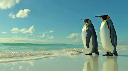 Fototapeta premium Two Penguins on the Beach.