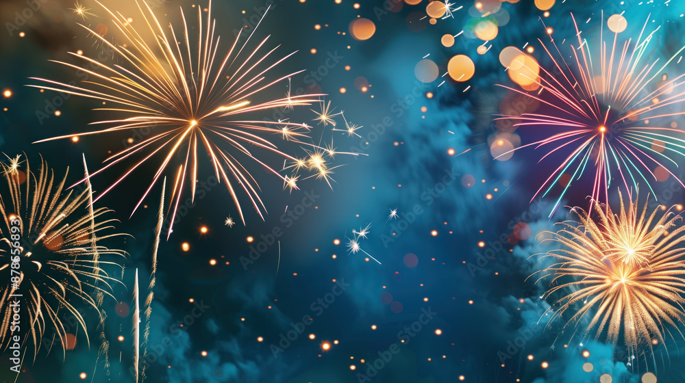 Poster fireworks background with bokeh