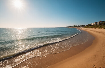 Obraz premium wide-angle beautiful beach sunny afternoon blue ocean blue sky