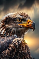 Close-up of an eagle's eye in a dramatic nature setting. Intense look of an eagle in the wild.