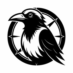 black and white crow head illustration
