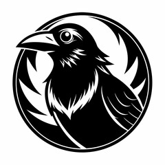 black and white crow head illustration