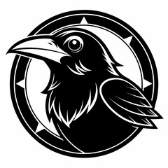 black and white crow head illustration