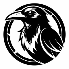 black and white crow head illustration
